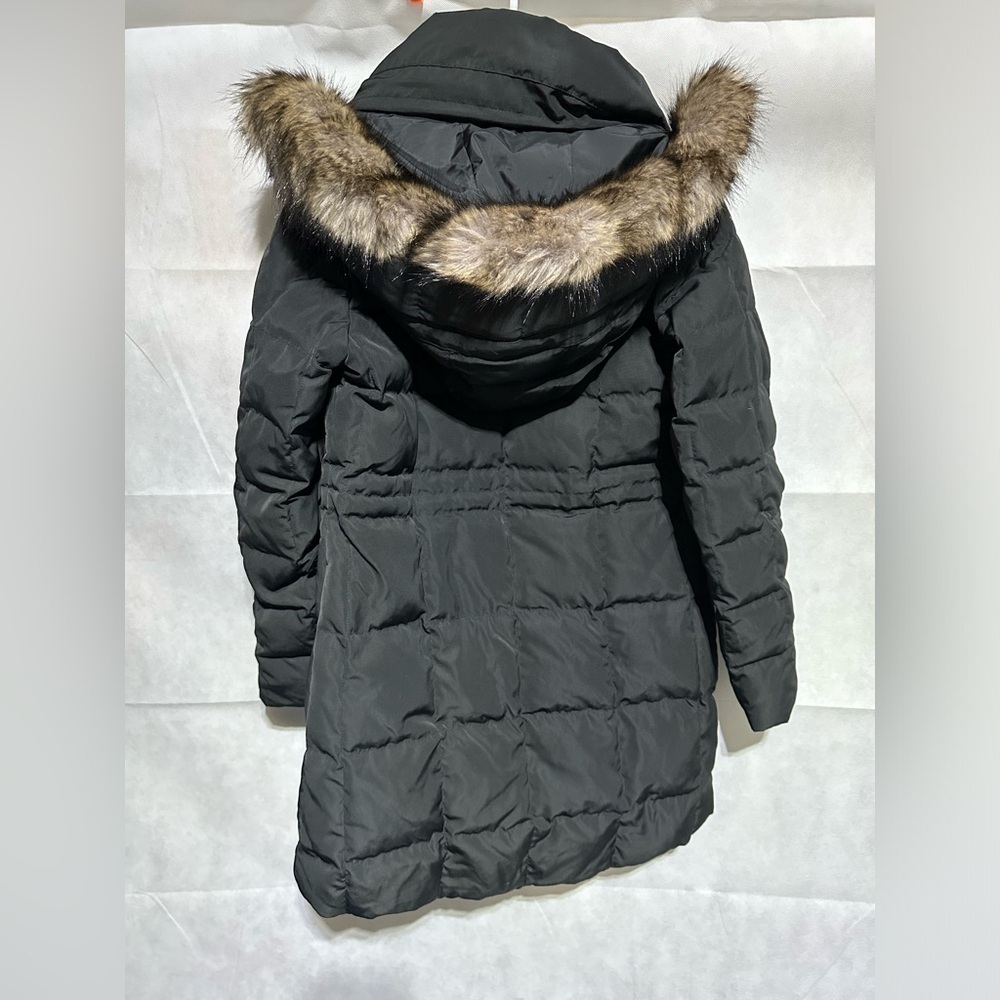 Eddie Bauer Women's Sz M Down Filled Puffer Jacket Coat Black Parka Fur Hood
